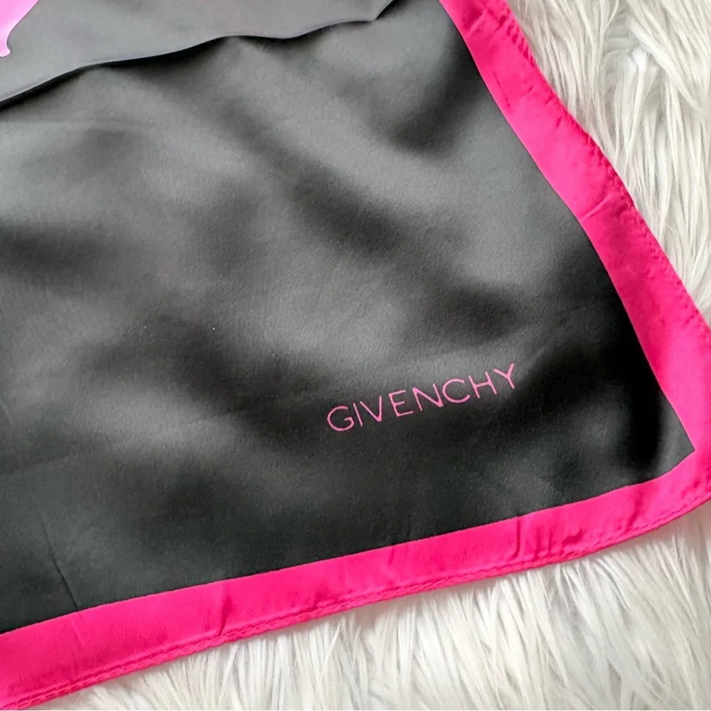 Givenchy black pink floral silky scarf size 35x35‼️LAST ONE LEFT